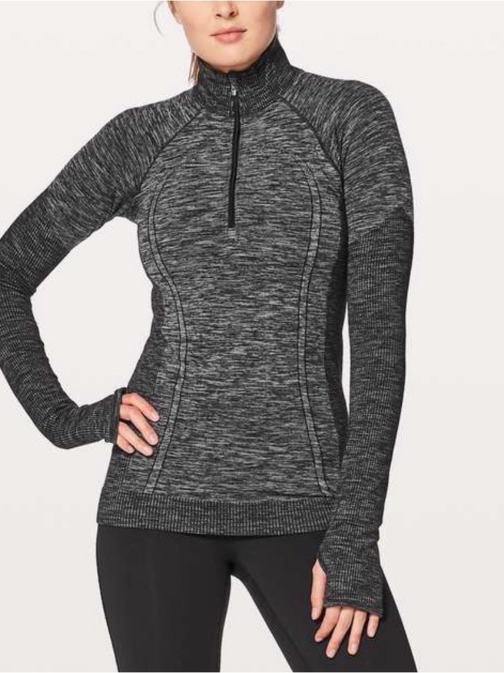 LULULEMON Swiftly 1/2 Zip Size 6 Black White Pullover Long-sleeve